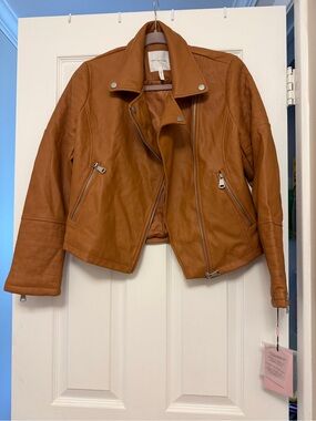 Avec Les Filles Cognac Faux Leather Moto Jacket